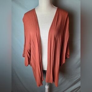 Maurices Women's Embroidered Floral Eyelet Sleeve Rust Red Kimono Size 1X Boho